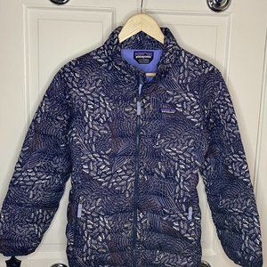 Patagonia Girls Down Sweater Jacket, Navy Print, Sz XL (14)
